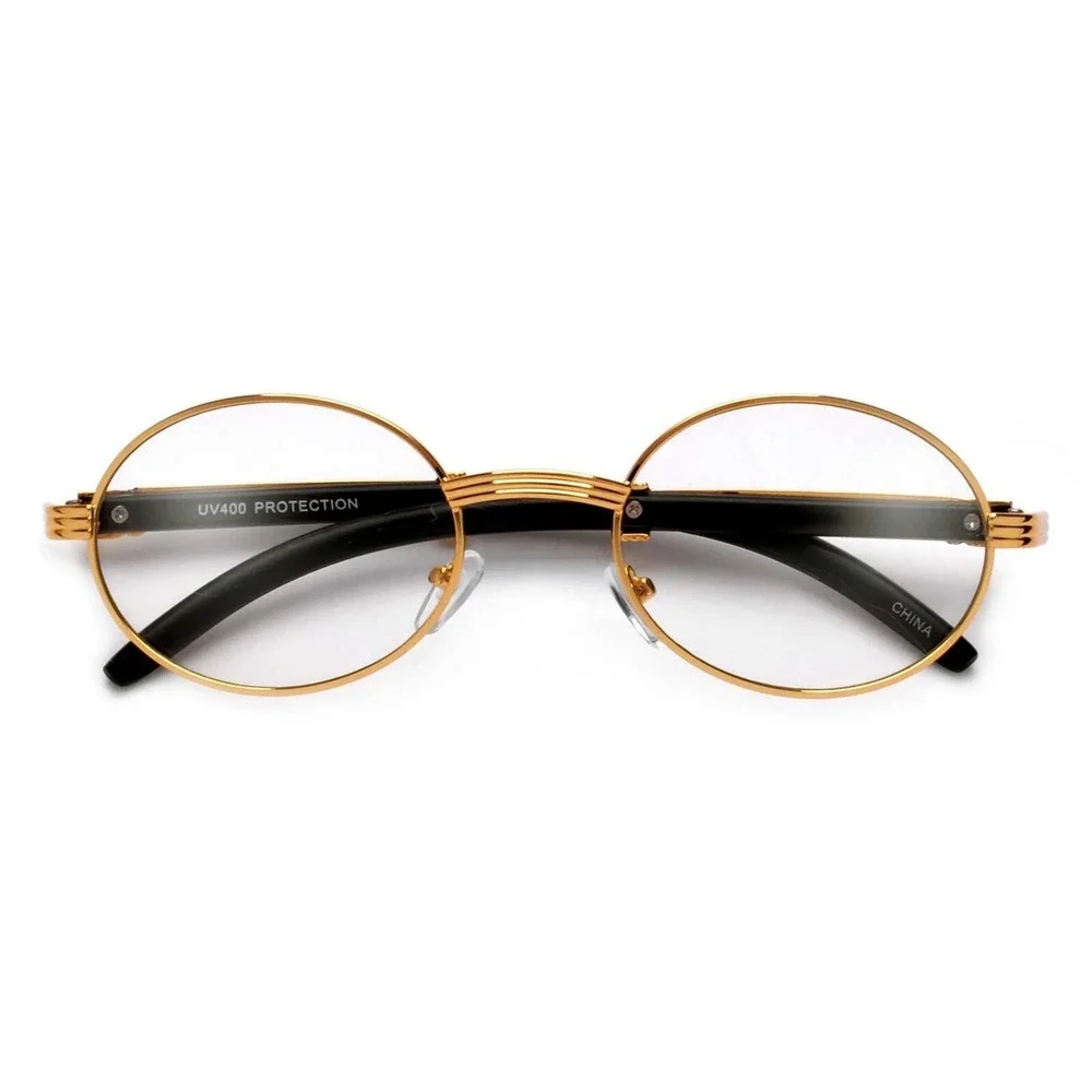 Retro‎ Oval 90s Metal Sunglasses Men Gold Clear Glasses 2025 Trendy Chic Narrow